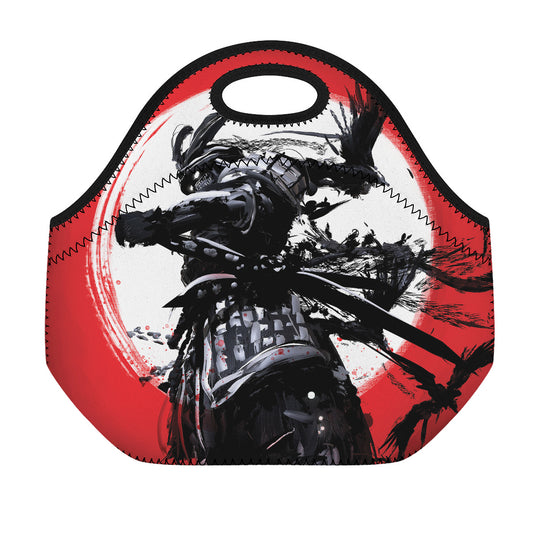 Samurai And Crow Print Neoprene Lunch Bag