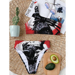 Samurai And Crow Print One Shoulder Bikini Top