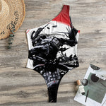 Samurai And Crow Print One Shoulder Bodysuit