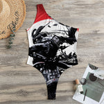 Samurai And Crow Print One Shoulder Bodysuit