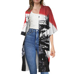 Samurai And Crow Print Open Front Beach Cover Up