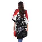 Samurai And Crow Print Open Front Beach Cover Up