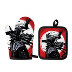 Samurai And Crow Print Oven Mitt And Pot Holder Set