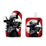 Samurai And Crow Print Oven Mitt And Pot Holder Set