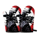 Samurai And Crow Print Oven Mitts