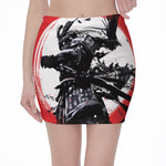 Samurai And Crow Print Pencil Mini Skirt