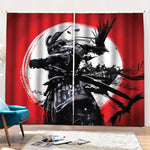 Samurai And Crow Print Pencil Pleat Curtains