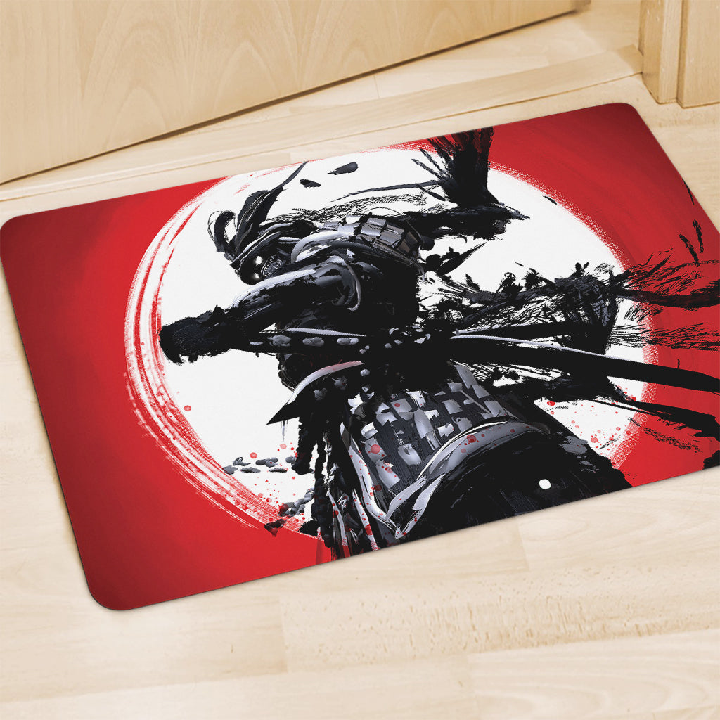Samurai And Crow Print Polyester Doormat