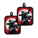 Samurai And Crow Print Pot Holders