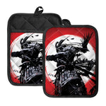 Samurai And Crow Print Pot Holders With Pocket