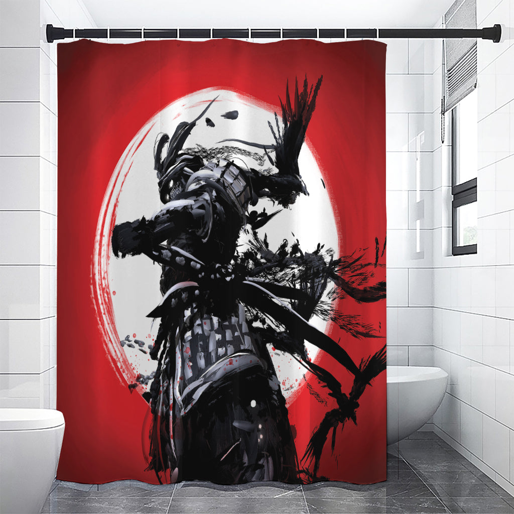 Samurai And Crow Print Premium Shower Curtain