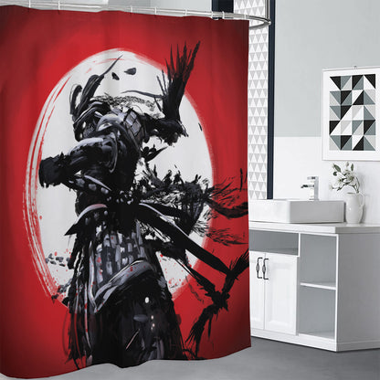 Samurai And Crow Print Premium Shower Curtain