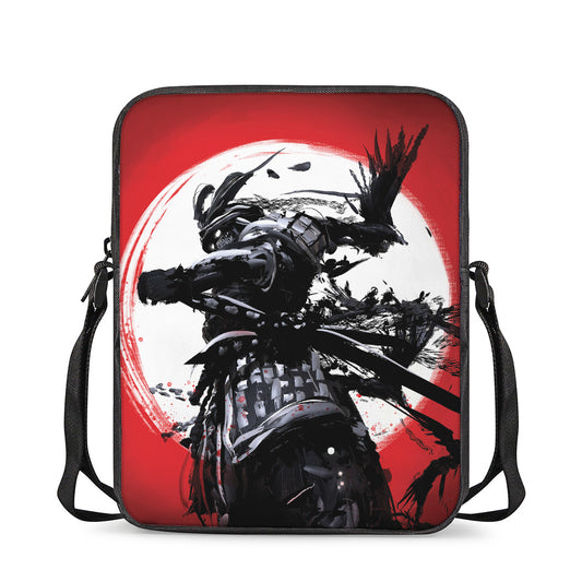 Samurai And Crow Print Rectangular Crossbody Bag