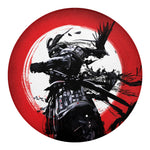 Samurai And Crow Print Round Blanket
