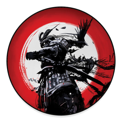 Samurai And Crow Print Round Floor Mat
