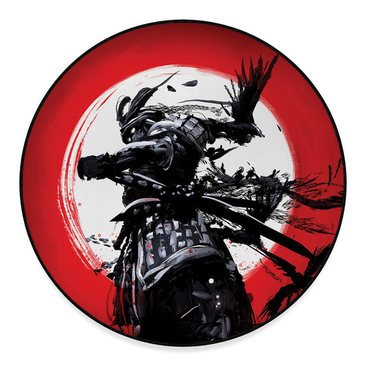 Samurai And Crow Print Round Floor Mat