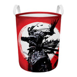 Samurai And Crow Print Round Laundry Basket