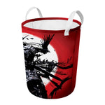 Samurai And Crow Print Round Laundry Basket