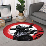Samurai And Crow Print Round Rug