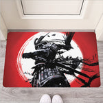 Samurai And Crow Print Rubber Doormat