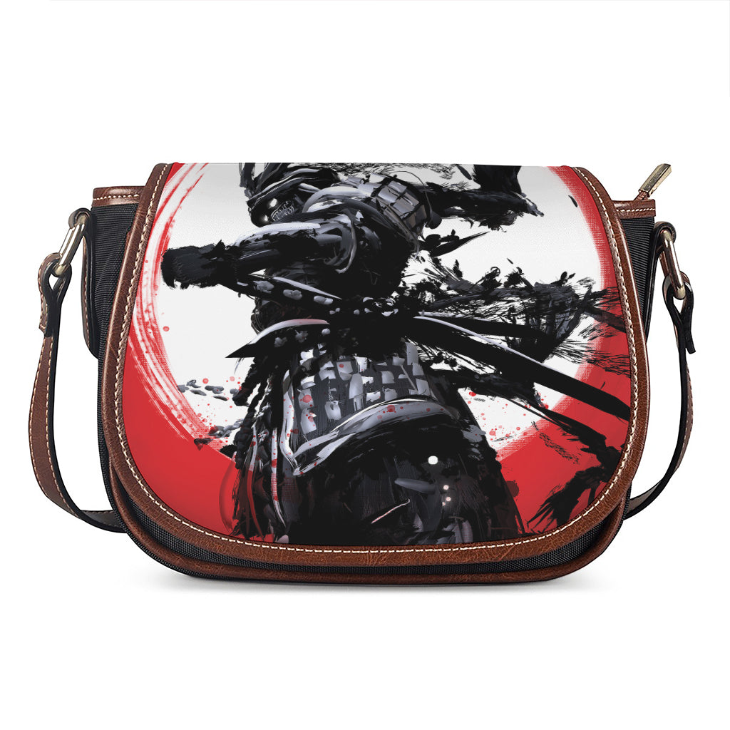 Samurai And Crow Print Saddle Bag
