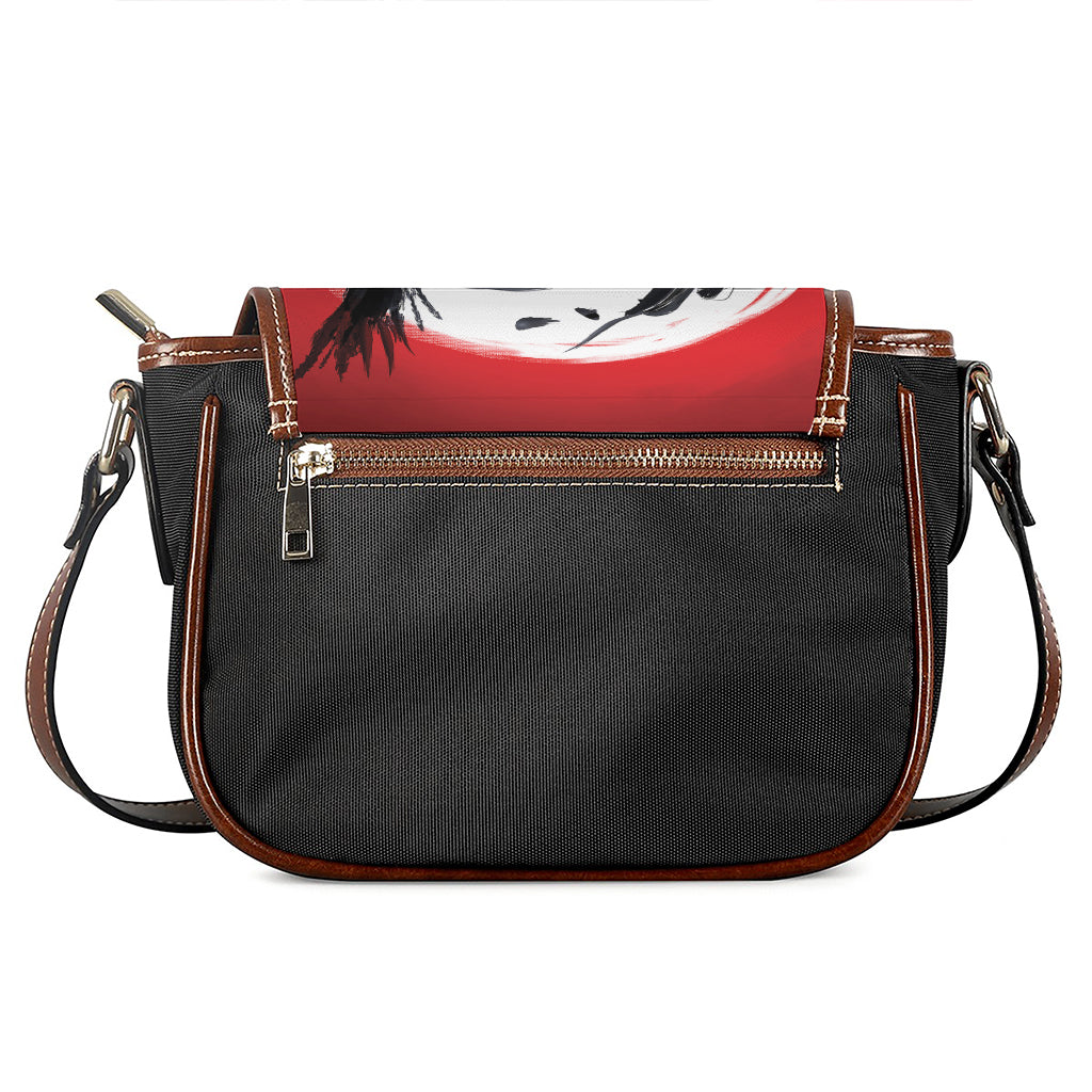Samurai And Crow Print Saddle Bag