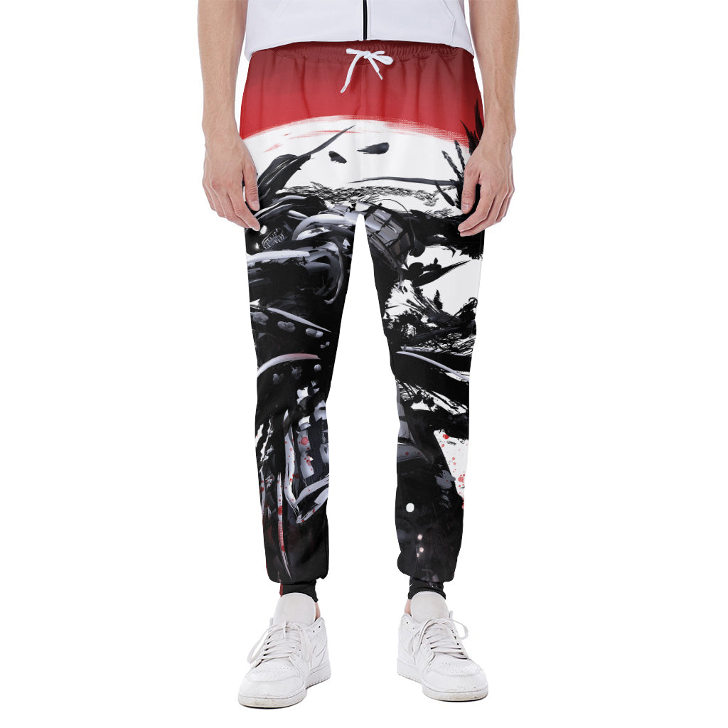 Samurai And Crow Print Scuba Joggers