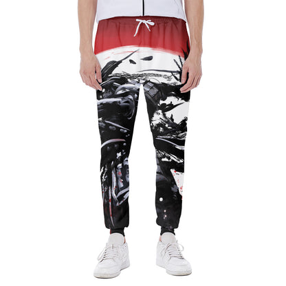 Samurai And Crow Print Scuba Joggers