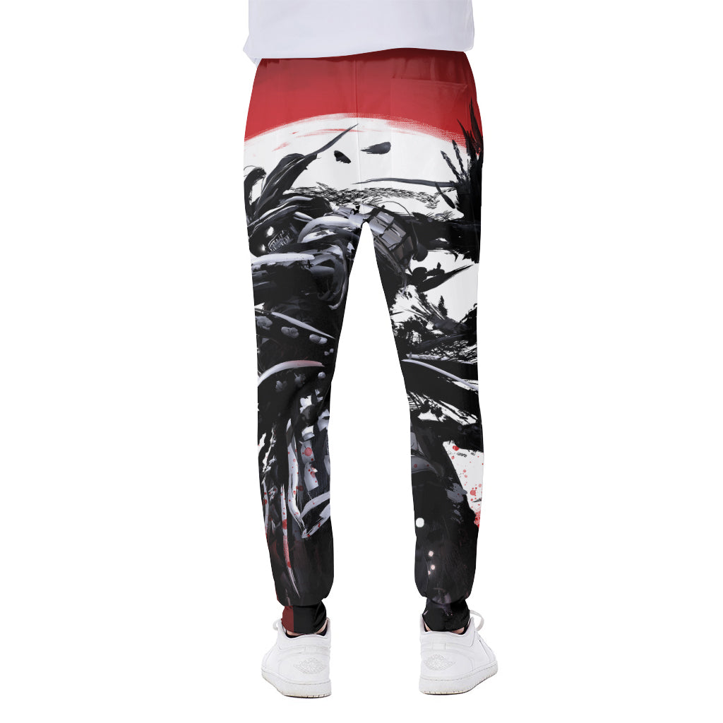 Samurai And Crow Print Scuba Joggers