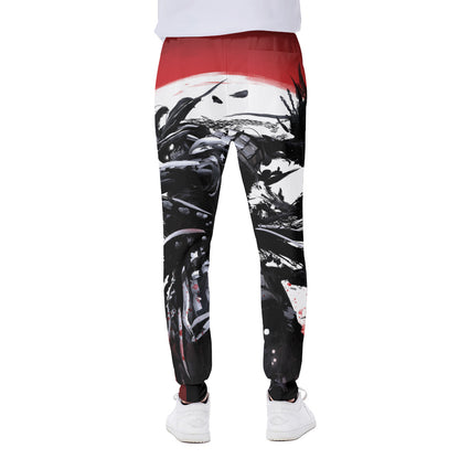Samurai And Crow Print Scuba Joggers