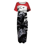 Samurai And Crow Print Short Sleeve Long Nightdress