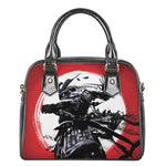 Samurai And Crow Print Shoulder Handbag