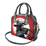Samurai And Crow Print Shoulder Handbag