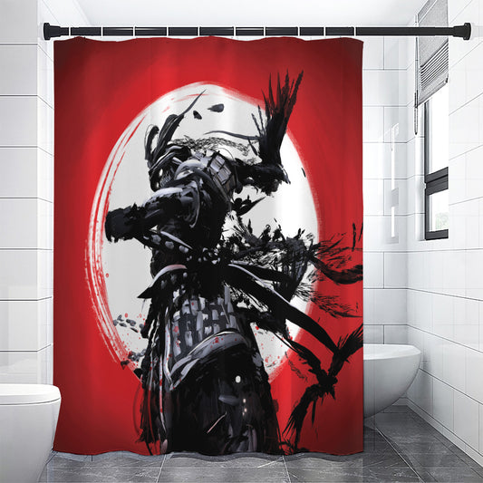 Samurai And Crow Print Shower Curtain