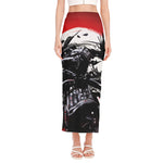 Samurai And Crow Print Side Slit Maxi Skirt