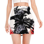 Samurai And Crow Print Side Slit Mini Skirt
