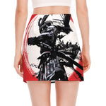 Samurai And Crow Print Side Slit Mini Skirt