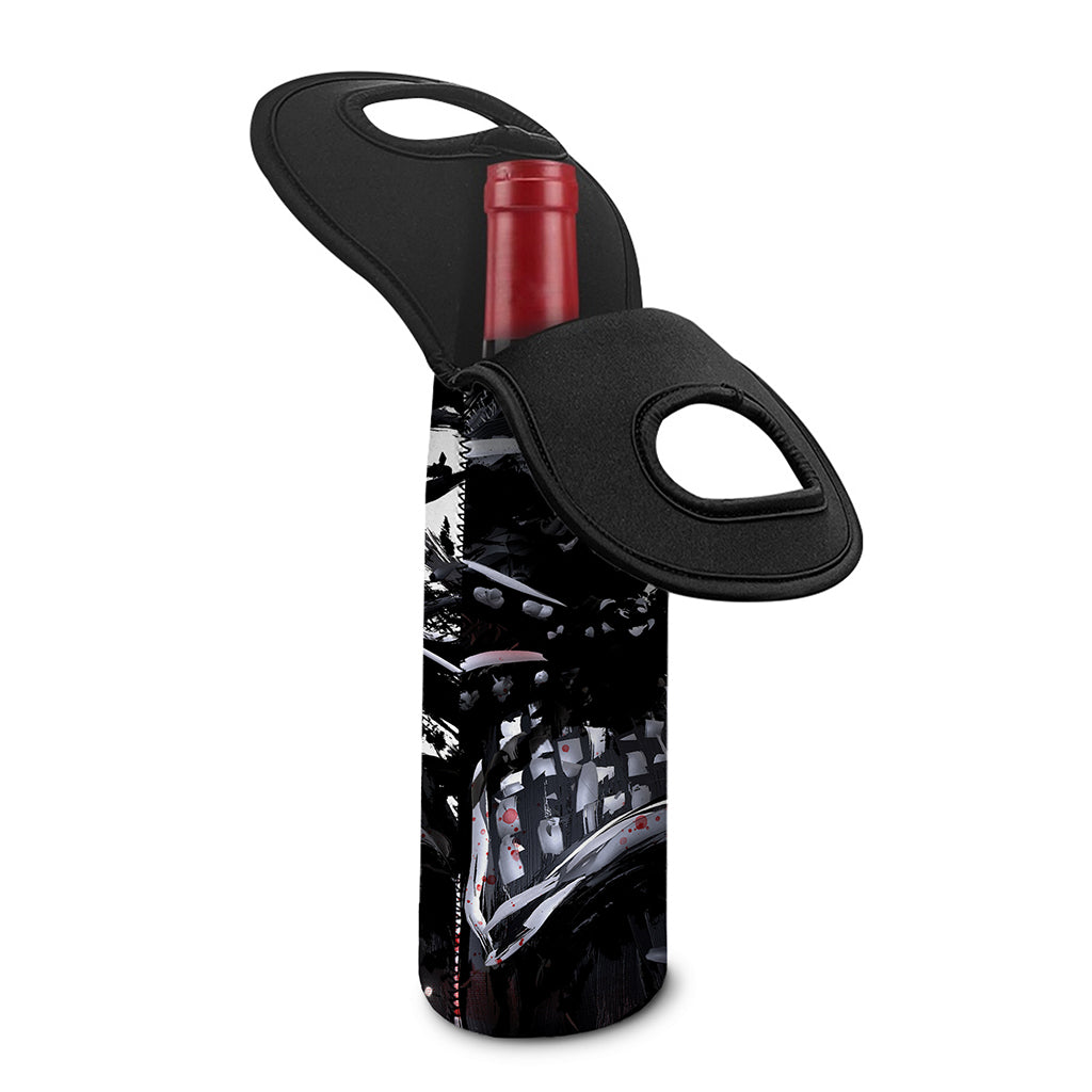 Samurai And Crow Print Single Neoprene Wine Tote