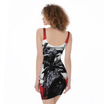 Samurai And Crow Print Sleeveless Bodycon Dress