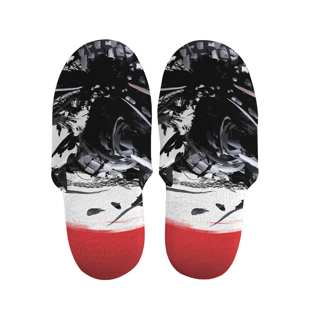 Samurai And Crow Print Slippers