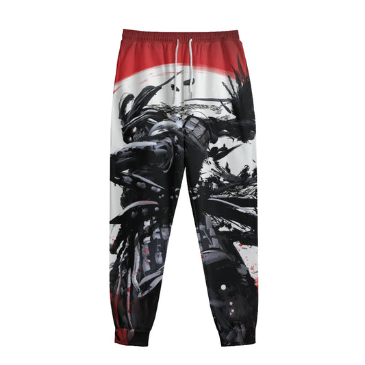 Samurai And Crow Print Sweatpants
