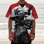 Samurai And Crow Print Textured Short Sleeve Shirt