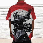 Samurai And Crow Print Textured Short Sleeve Shirt