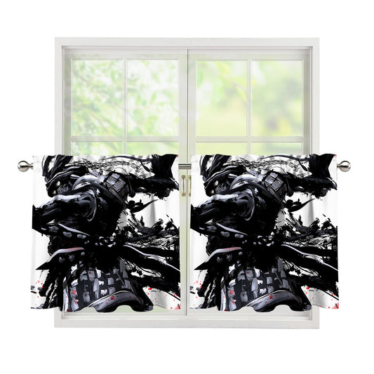 Samurai And Crow Print Tier Curtains