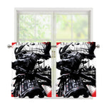 Samurai And Crow Print Tier Curtains