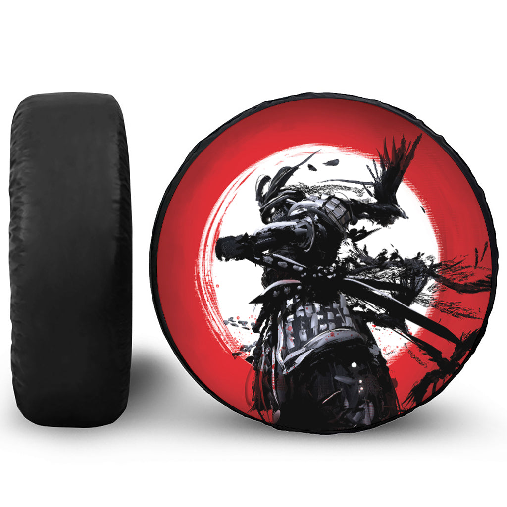 Samurai And Crow Print Tire Cover