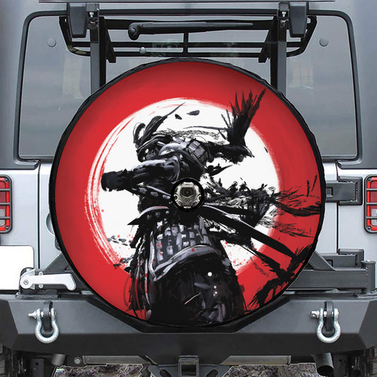 Samurai And Crow Print Tire Cover With Camera Hole