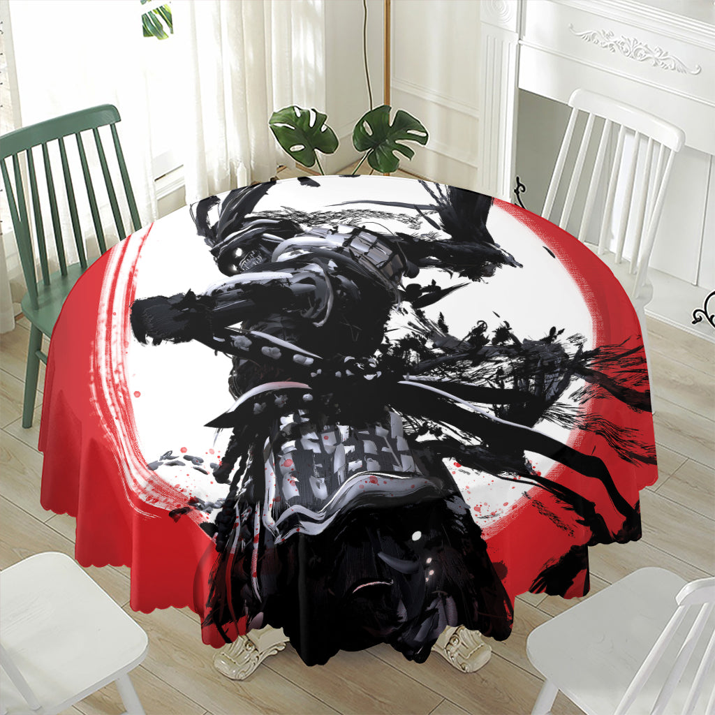 Samurai And Crow Print Waterproof Round Tablecloth