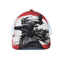 Samurai And Crow Print White Mesh Trucker Hat