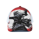 Samurai And Crow Print White Mesh Trucker Cap